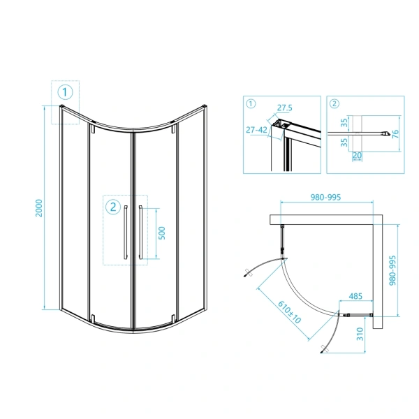 душевой уголок rgw stilvoll sv-53b 06325300-14 100x100 профиль черный