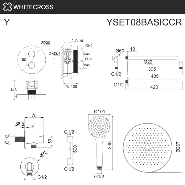 термостатическая душевая система скрытого монтажа whitecross y yset08basiccr хром