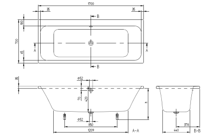 акриловая ванна villeroy & boch architectura uba177are2v-01 170x70 см