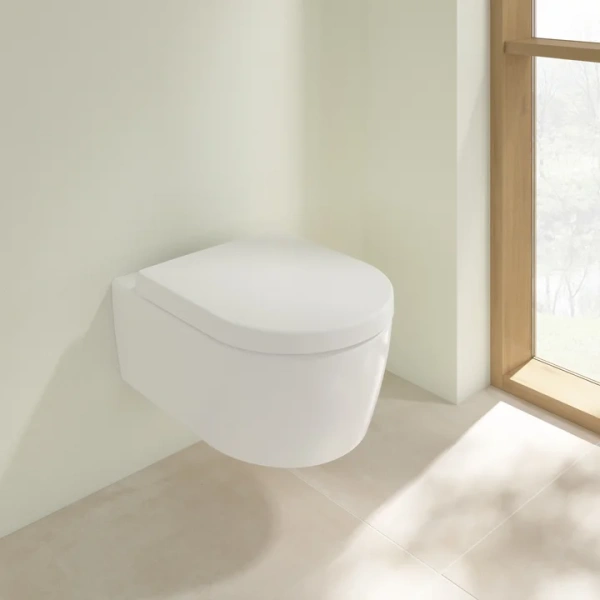 унитаз villeroy&boch avento 5656hrr1 подвесной, с сиденьем микролифт, с покрытием ceramicplus, белый