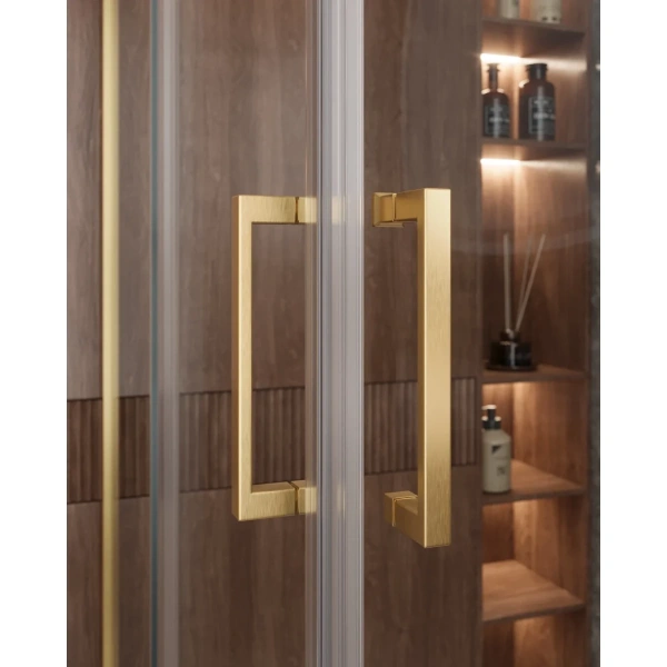 душевой уголок cezares molveno molveno-a-22-100+30-c-boro-iv 130x130 см, профиль золотой матовый, стекло прозрачное