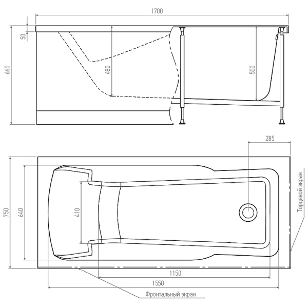 акриловая ванна timo hella 170x75 hella1775 без гидромассажа